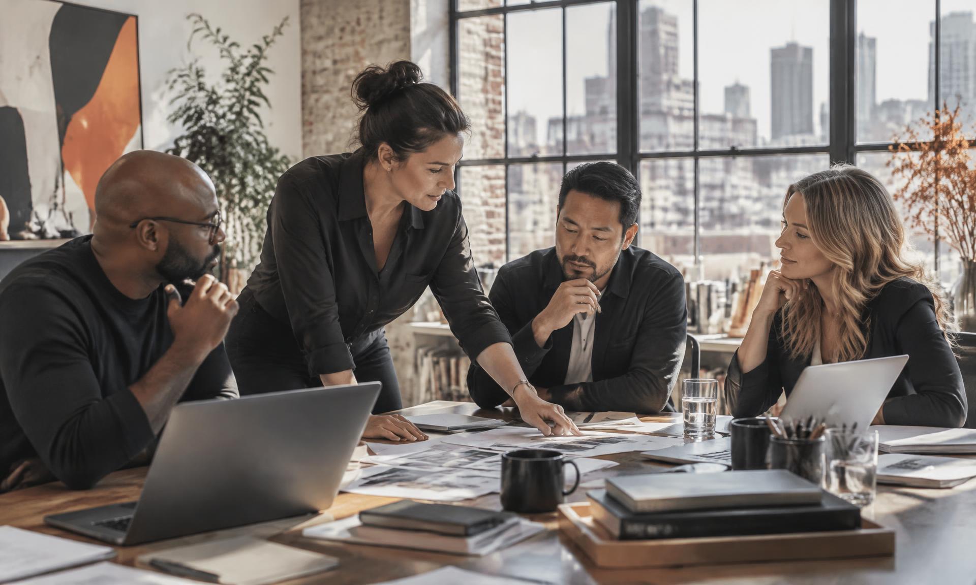 A strategy team collaborating around a table in a New York studio